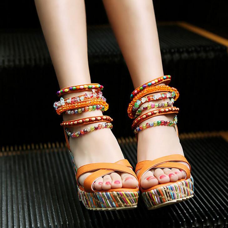 Platform Wedge Embellished High Heel Sandals
