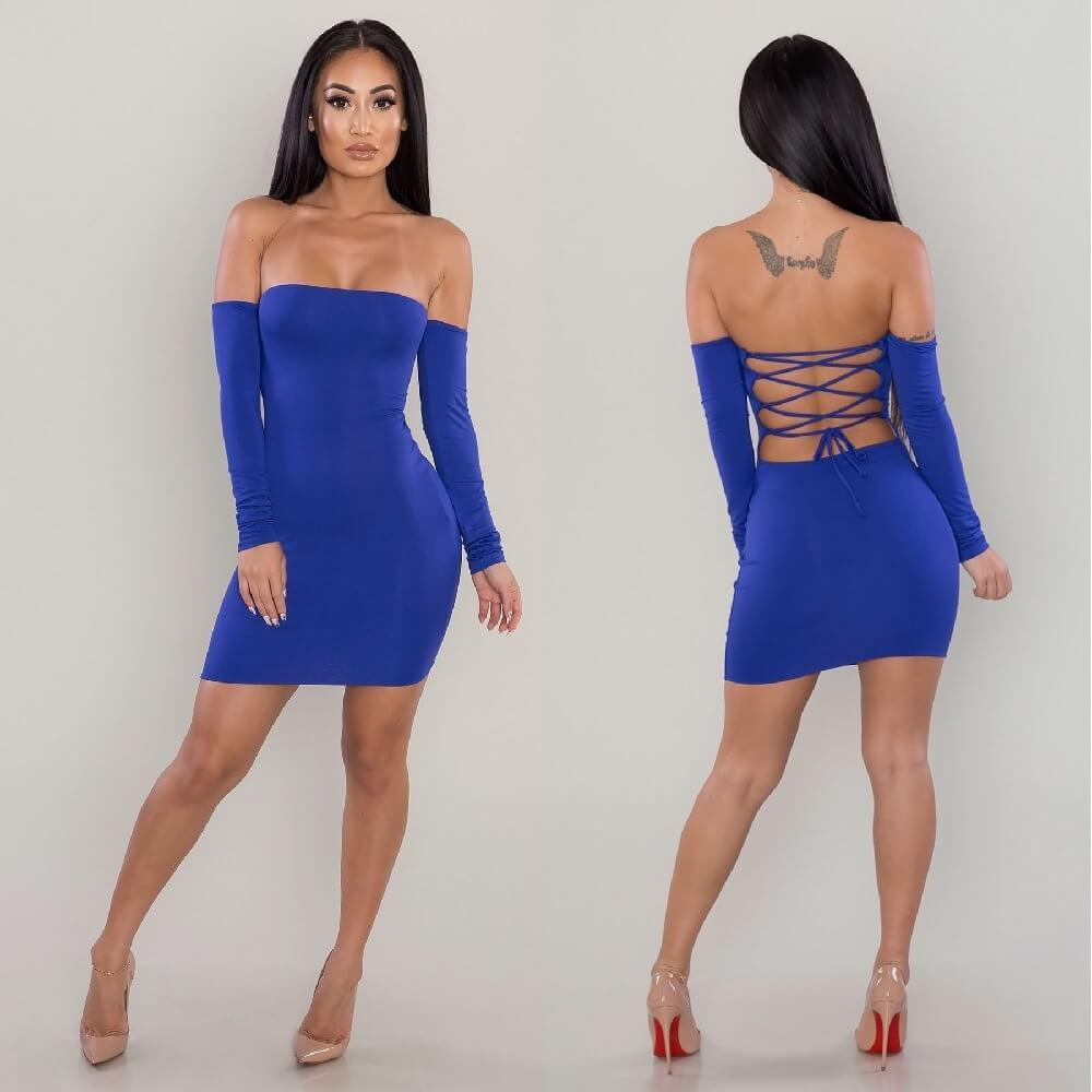 Off Shoulder Lace Up Bodycon Dress
