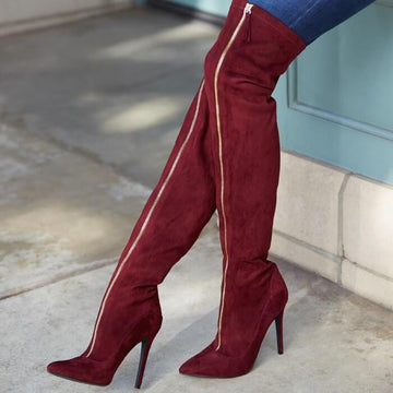 Red Closed Toe Suede Boot Sandals