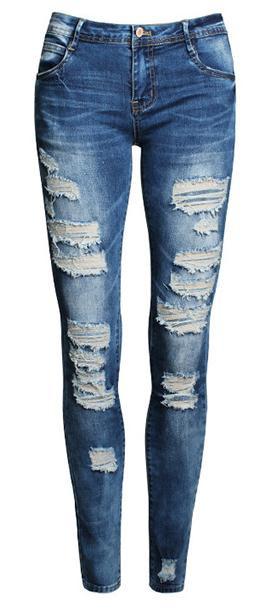 Ripped Beggar Street Straight Elastic Slim Jeans - Meet Yours Fashion - 2