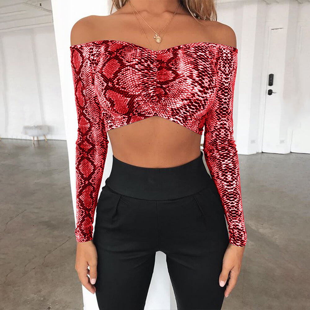 Print Off Shoulder Crop Top