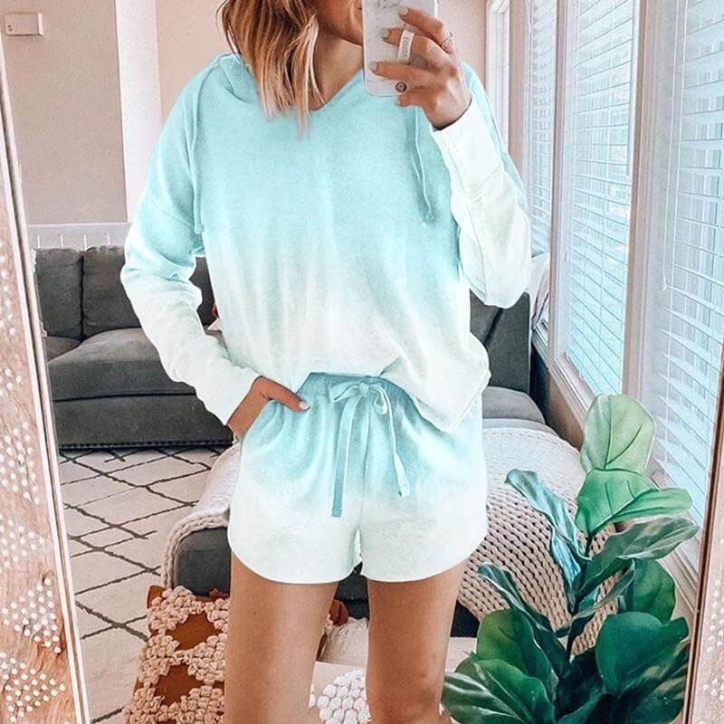Casual Pajamas Gradient Loose High Waist Long Sleeve Two Pieces Set