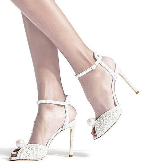 Wedding White Heel Jewelry Peep Toe Sandals