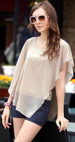 Irregular Scoop Sexy Falbala Chiffon Batwing Blouse - May Your Fashion - 1