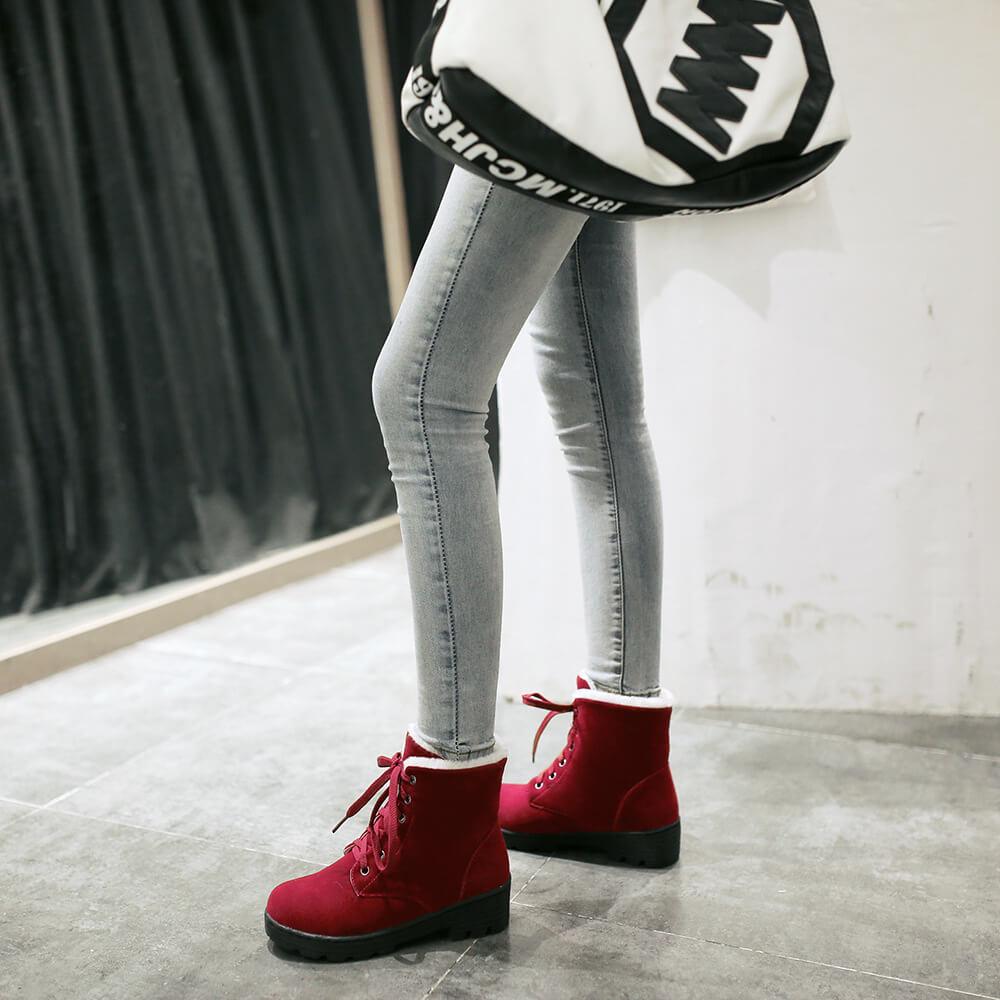 Platform Low Heel Lace Up Suede Ankle Boots