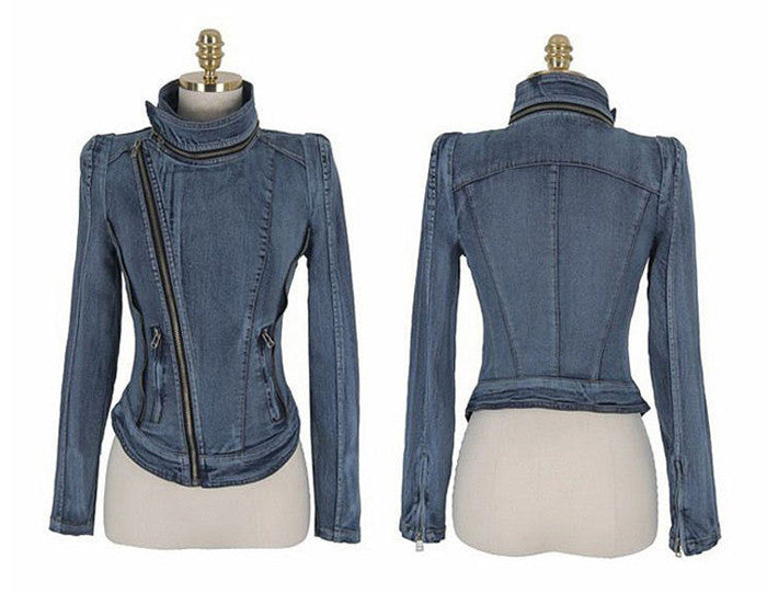 Slim Fit Zipper Long Sleeved Women's Denim Jacket - May Your Fashion - 4