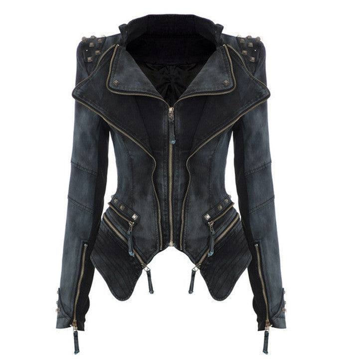 Rivets Shoulder Denim Tuxedo Jacket - May Your Fashion - 3