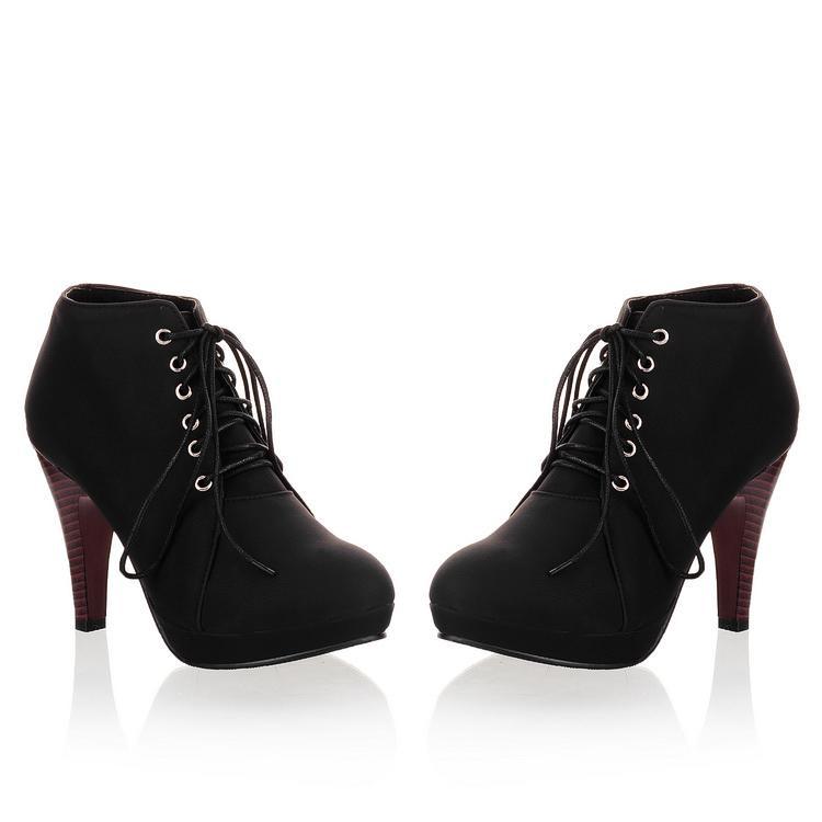 Round Toe Stiletto High Heel Lace Up Ankle Boots - MeetYoursFashion - 5