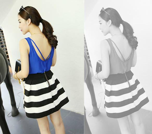 High Waist Stripe Mini Skirt - Meet Yours Fashion - 4