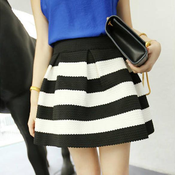 High Waist Stripe Mini Skirt - Meet Yours Fashion - 1