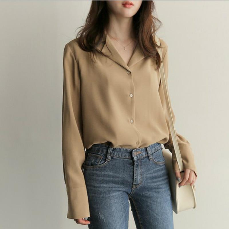 Womens Tops And Blouses Solid White Chiffon Blouse Office Shirt Long Sleeve Women Shirts Clothes